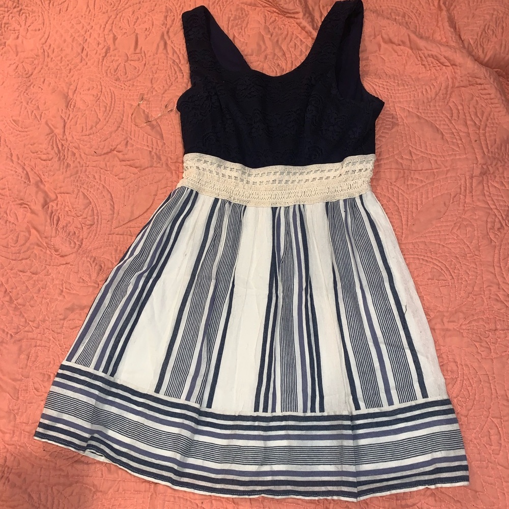 Summer stripe Aline swing linen Navy and white striped dress
